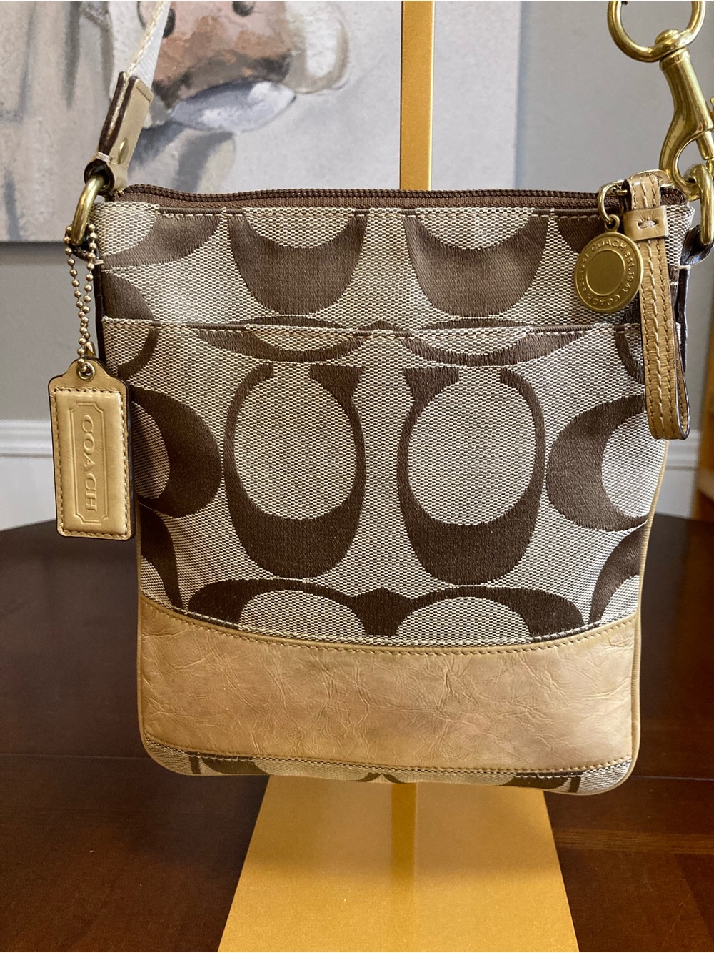 Coach Vintage Signature Jacquard Swing Pack Crossbody Bag-Yellow/Tan Tag Charm - Picture 5 of 16